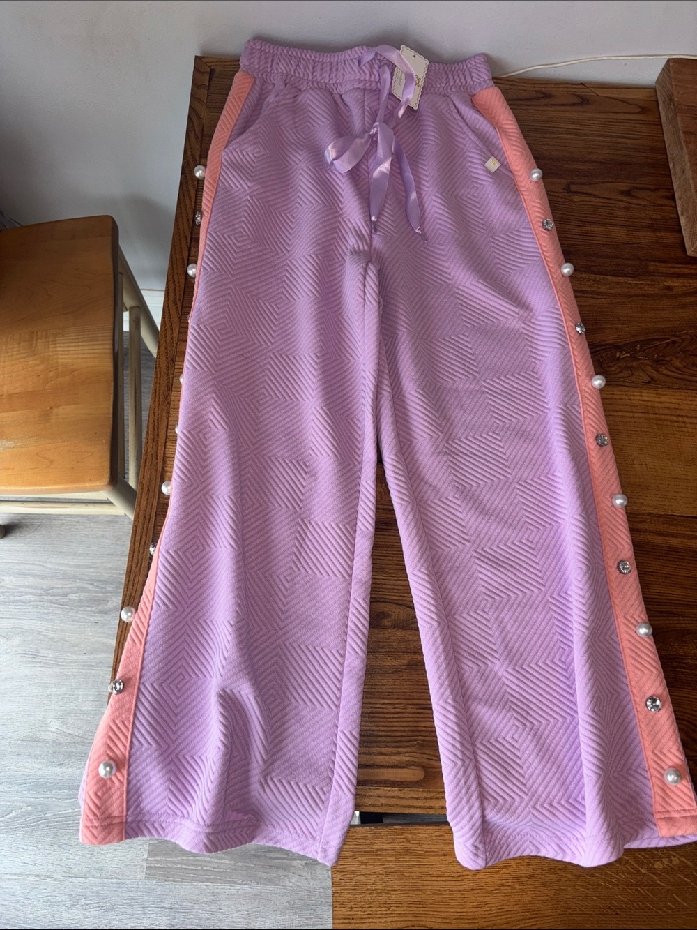 Simply Southern Lilac Quilted Lounge Pants with Charms and Peals along the side